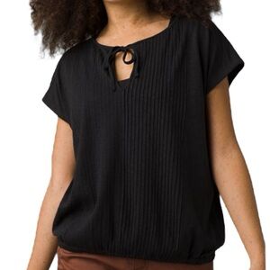 NWT PRANA Black Short Sleeve Ocupas Popover Tie Neck Top Size X-Large